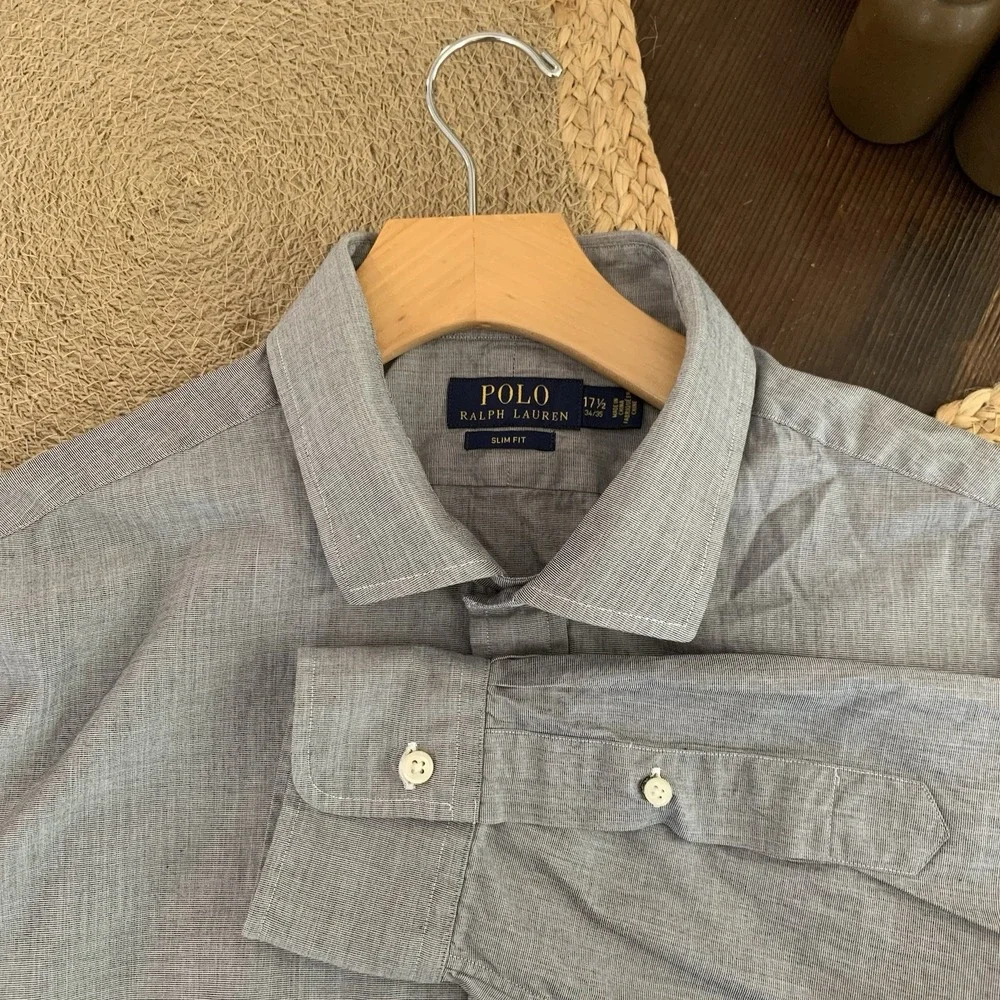 Polo Ralph Lauren Slim Fit Men's Gray Dress Shirt‎ 17.5 34/35